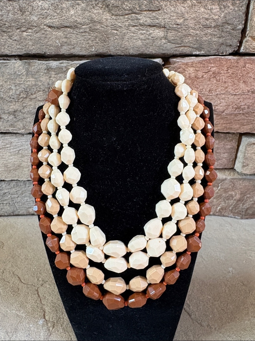 Vintage Germany tan/brown multi strand necklace